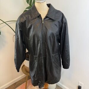 Wilsons Leather Jacket‎ Womens Large Black Vintage Quilted Lined Zip Car Coat L